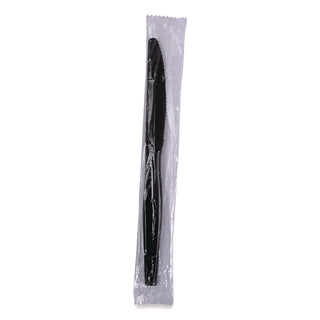 Heavyweight Wrapped Polypropylene Cutlery, Knife, Black, 1,000/Carton