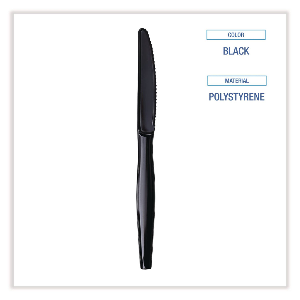 Heavyweight Wrapped Polypropylene Cutlery, Knife, Black, 1,000/Carton