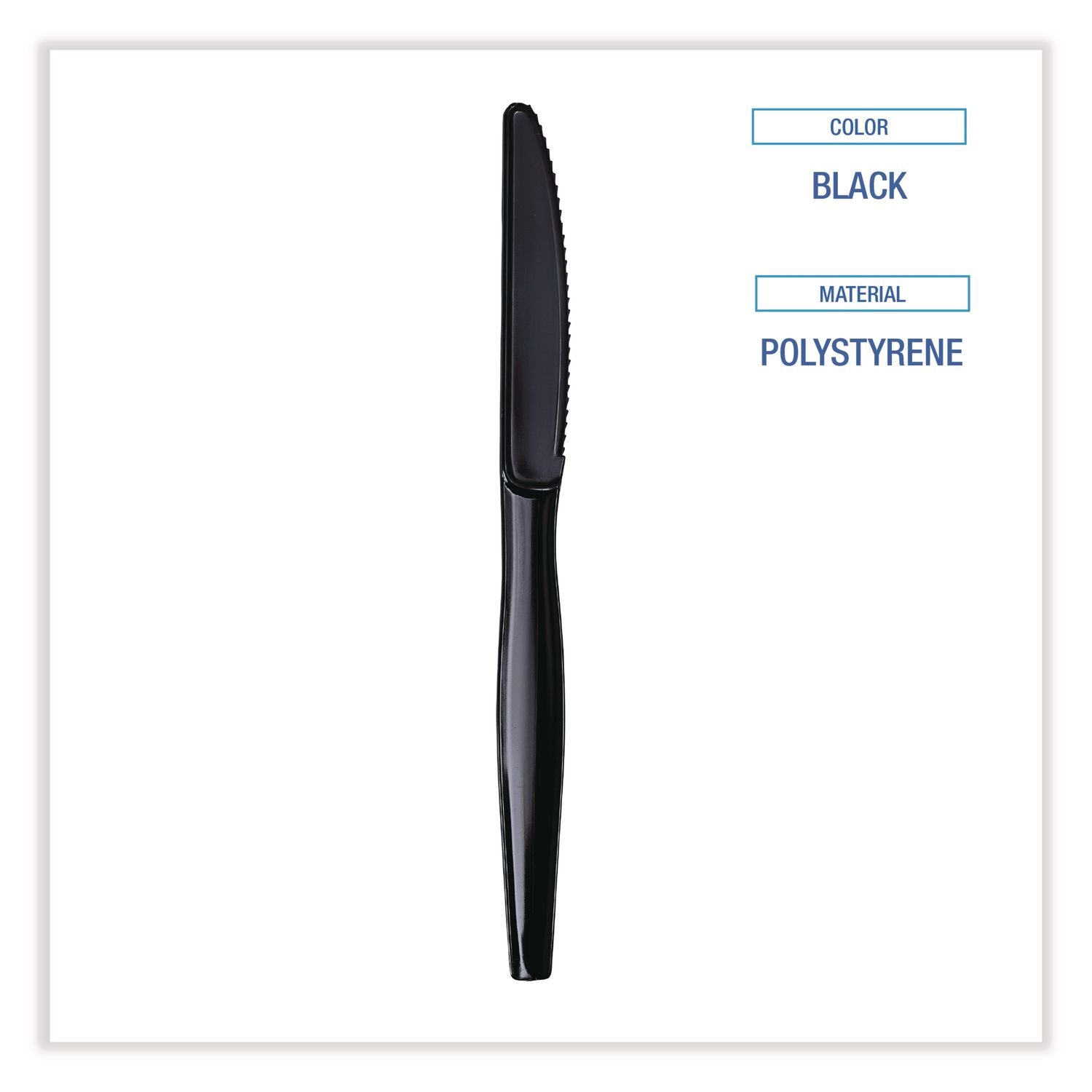 Heavyweight Wrapped Polypropylene Cutlery, Knife, Black, 1,000/Carton