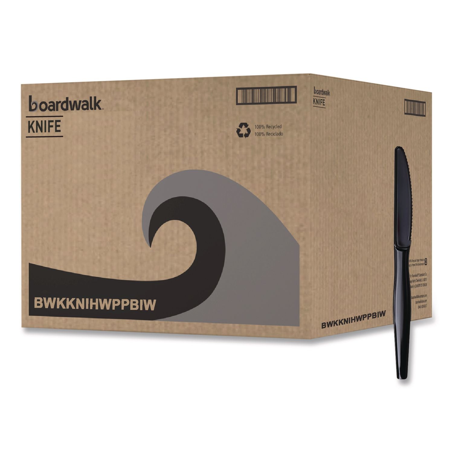 Heavyweight Wrapped Polypropylene Cutlery, Knife, Black, 1,000/Carton