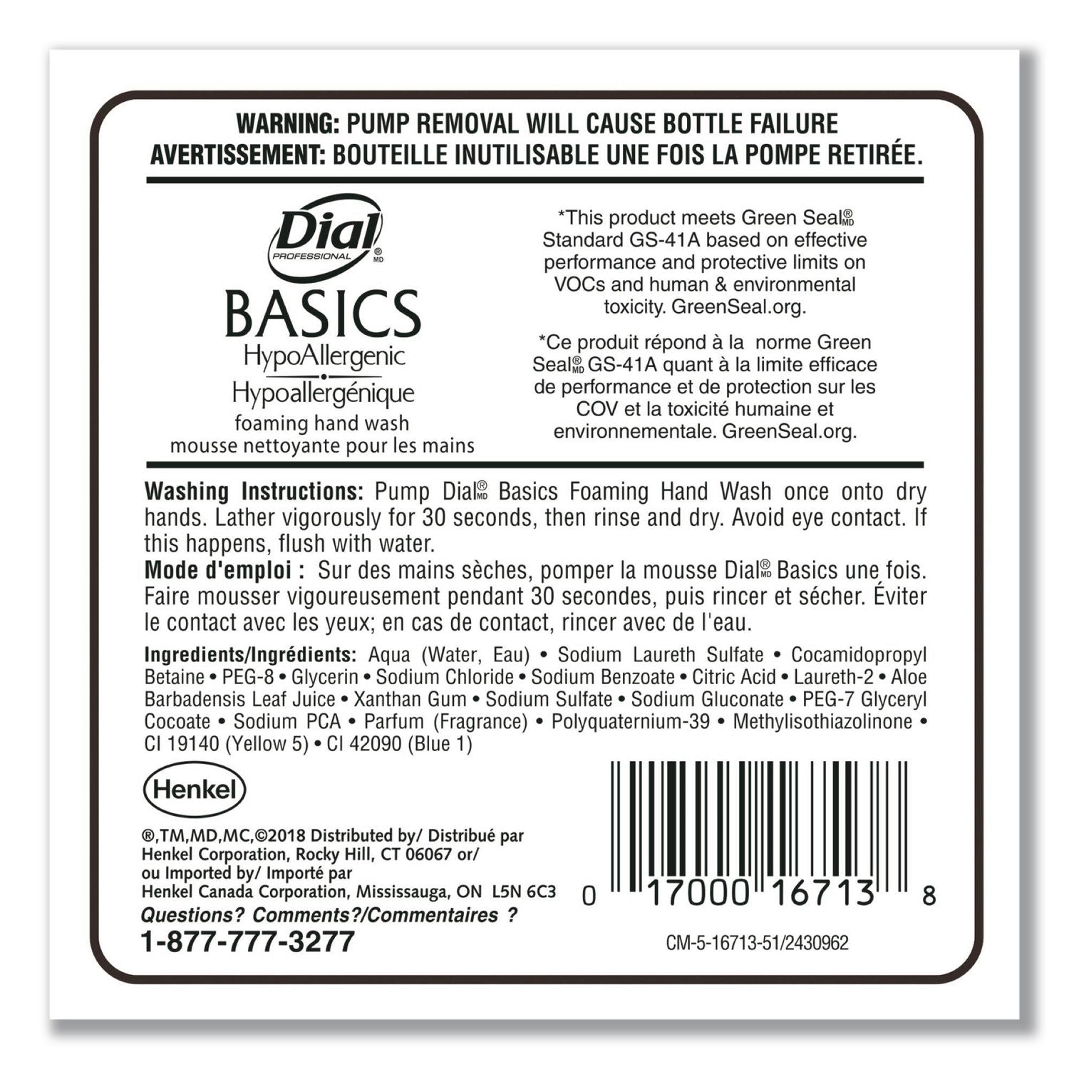 Basics Hypoallergenic Foaming Hand Wash Refill for FIT Manual Dispenser, Honeysuckle, 1.2 L, 3/Carton