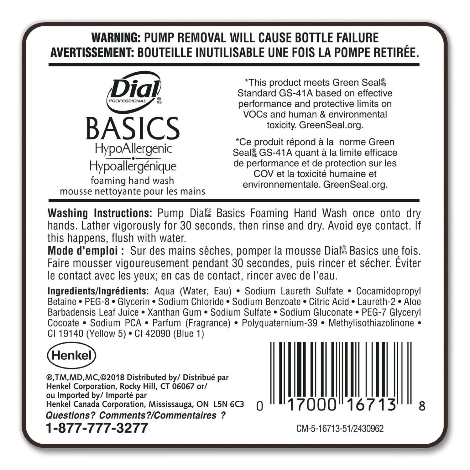 Basics Hypoallergenic Foaming Hand Wash Refill for FIT Manual Dispenser, Honeysuckle, 1.2 L