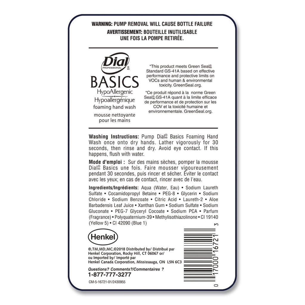 Basics Hypoallergenic Foaming Hand Wash Refill for FIT Touch Free Dispenser, Honeysuckle, 1 L, 3/Carton