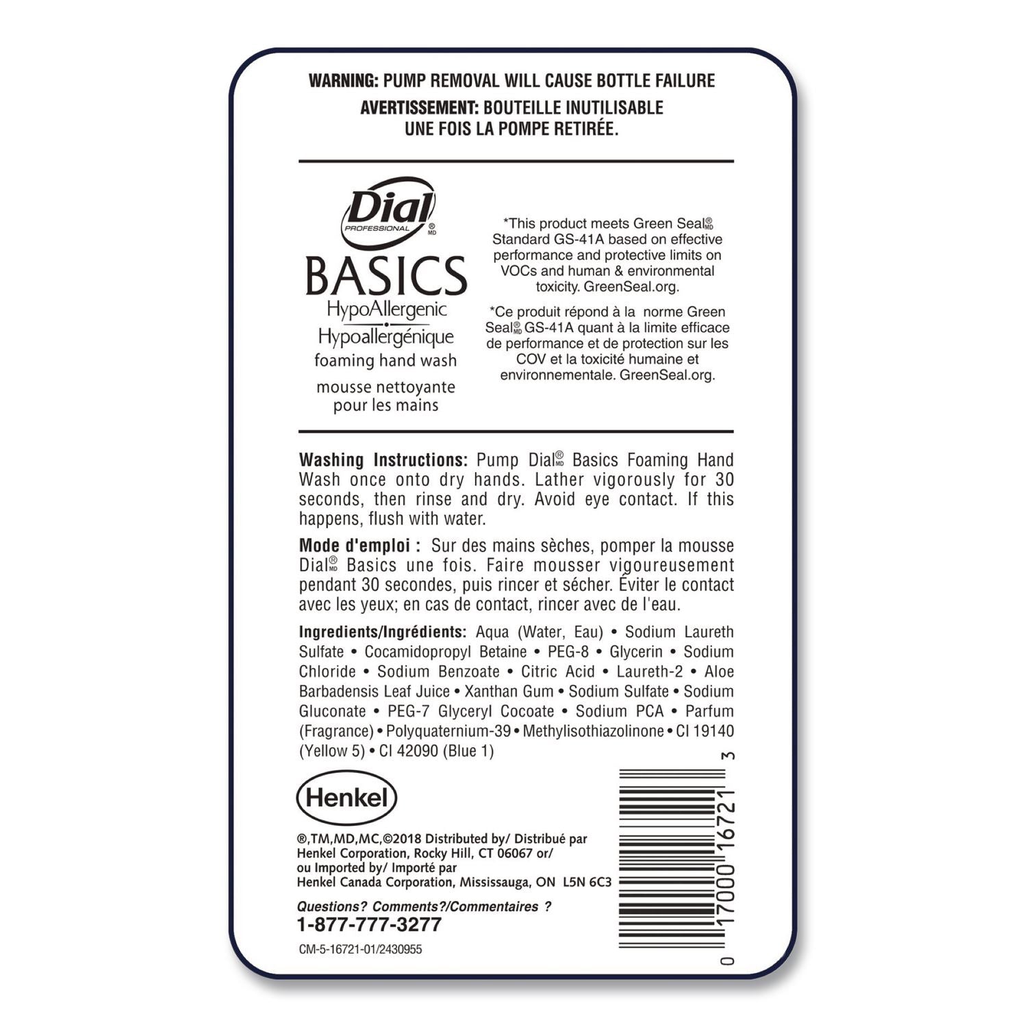 Basics Hypoallergenic Foaming Hand Wash Refill for FIT Touch Free Dispenser, Honeysuckle, 1 L, 3/Carton