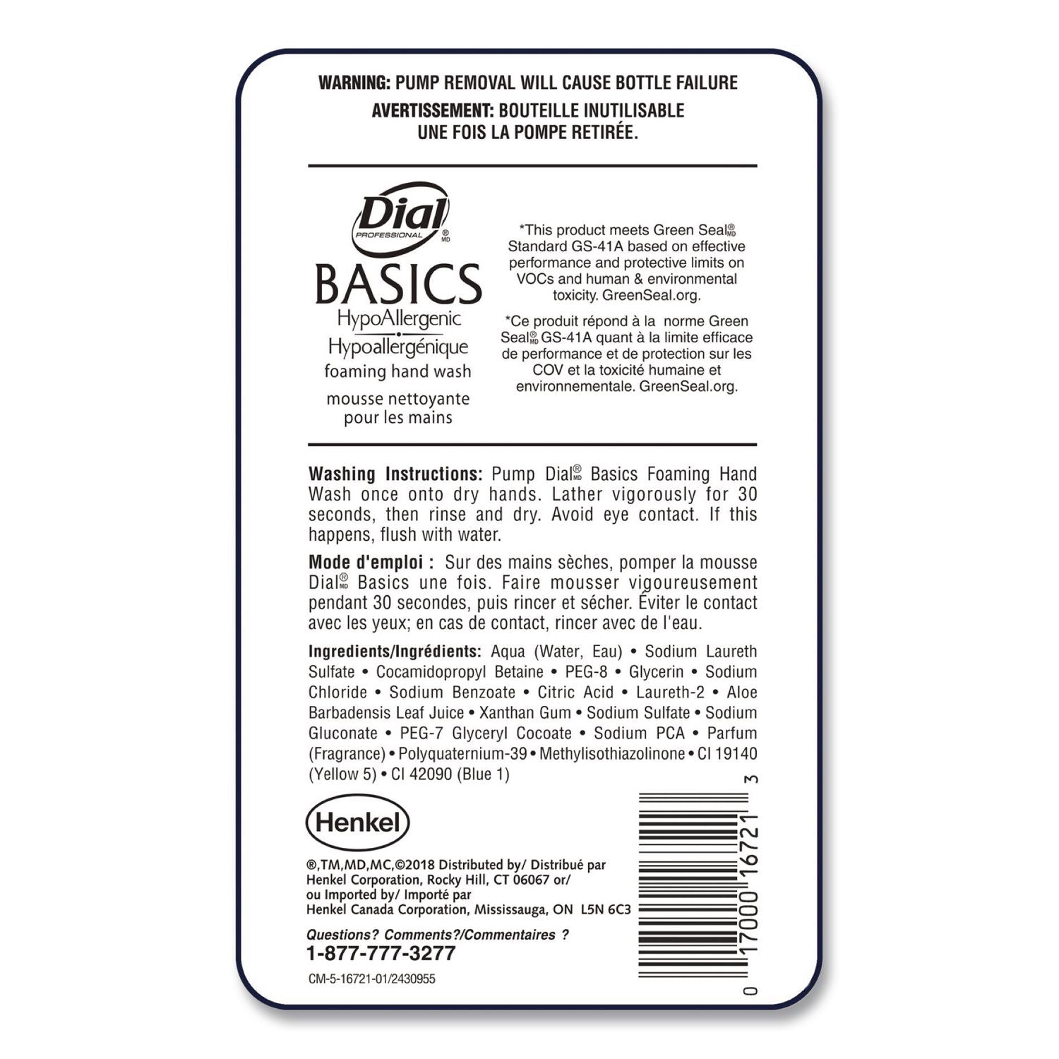 Basics Hypoallergenic Foaming Hand Wash Refill for FIT Touch Free Dispenser, Honeysuckle, 1 L