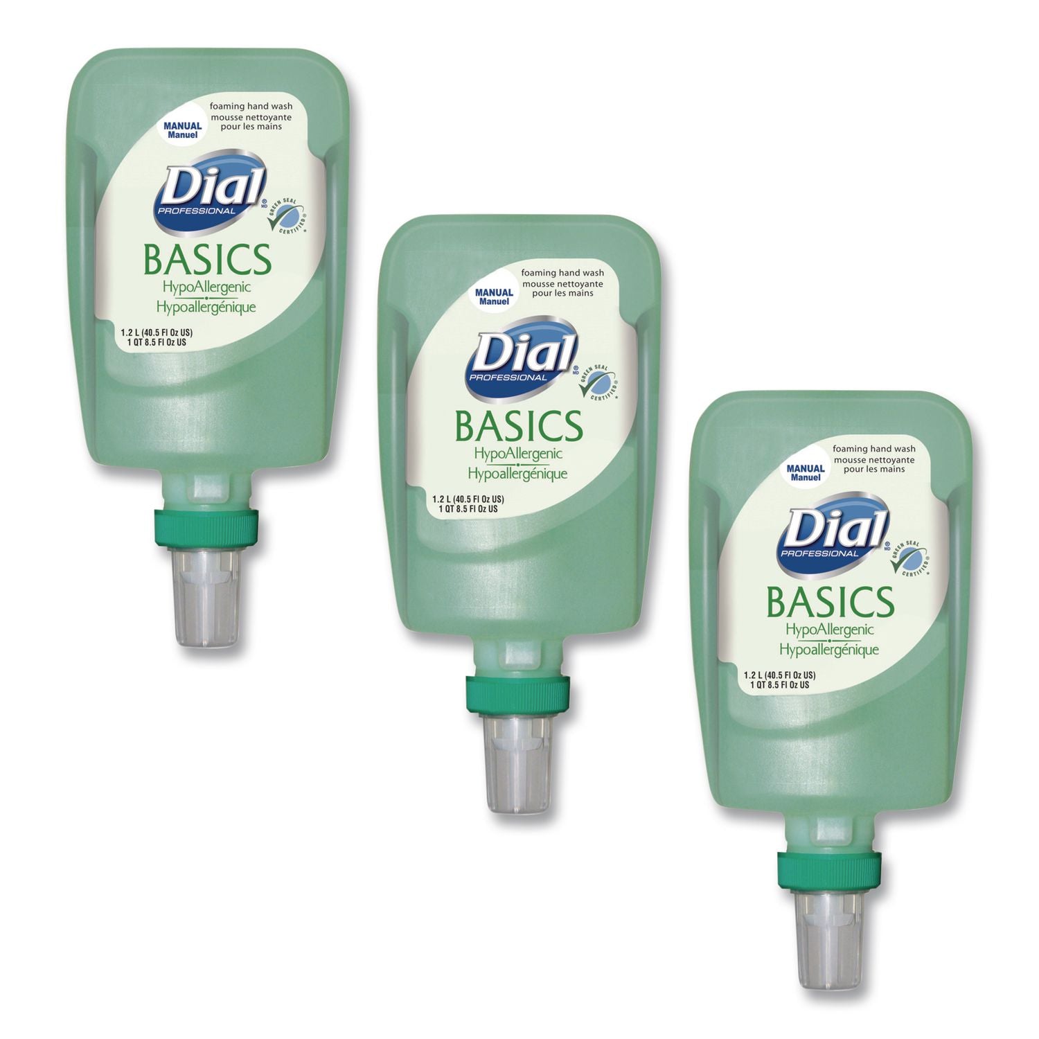 Basics Hypoallergenic Foaming Hand Wash Refill for FIT Manual Dispenser, Honeysuckle, 1.2 L, 3/Carton