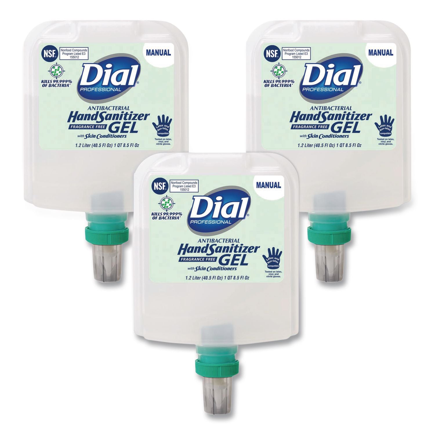 Antibacterial Gel Hand Sanitizer Refill for Dial 1700 Dispenser, 1.2 L Refill, Fragrance-Free, 3/Carton