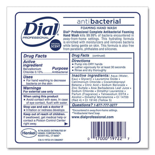 Antibacterial Foaming Hand Wash Refill for Dial 1700 V Dispenser, Original, 1.7 L, 3/Carton