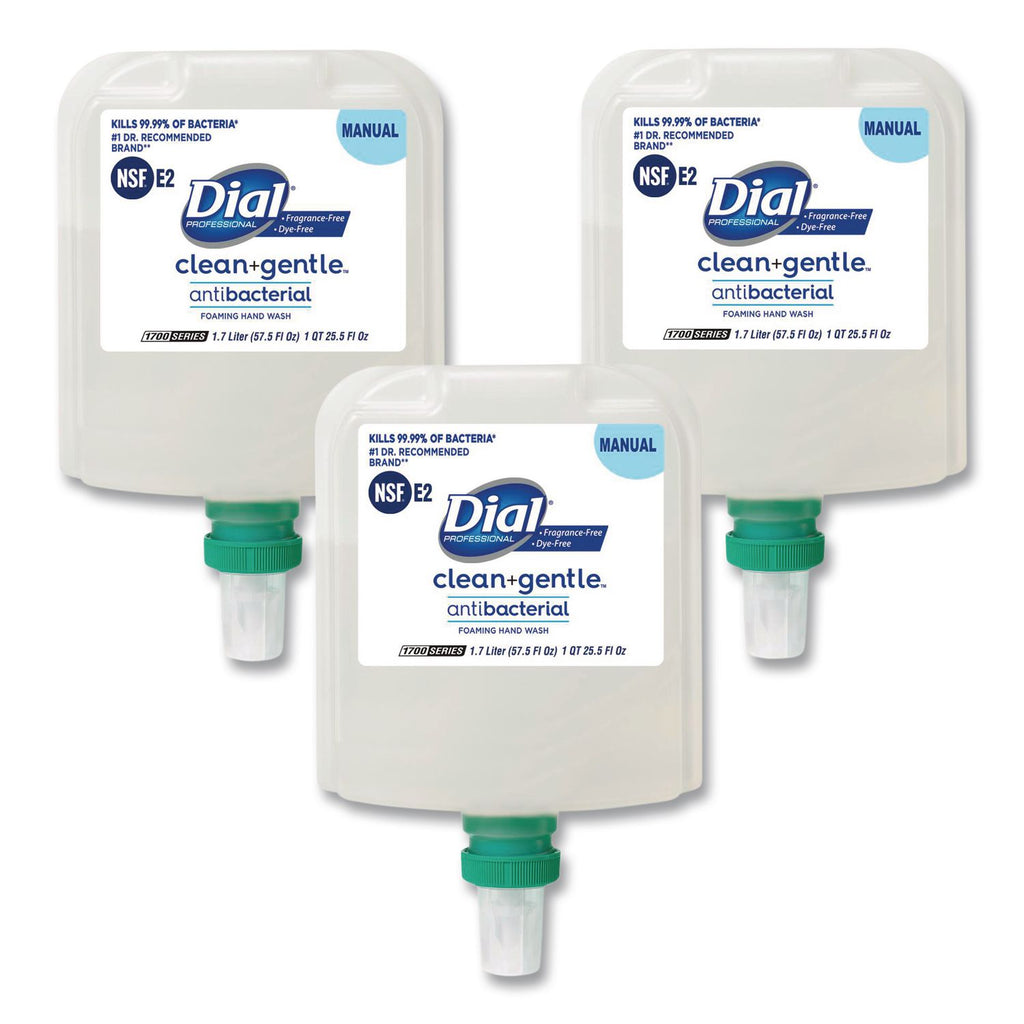 Clean+Gentle Antibacterial Foaming Hand Wash Refill for Dial 1700 Dispenser, Fragrance Free, 1.7 L, 3/Carton