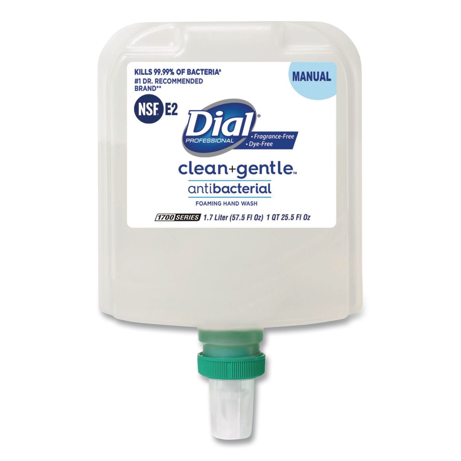 Clean+Gentle Antibacterial Foaming Hand Wash Refill for Dial 1700 Dispenser, Fragrance Free, 1.7 L, 3/Carton