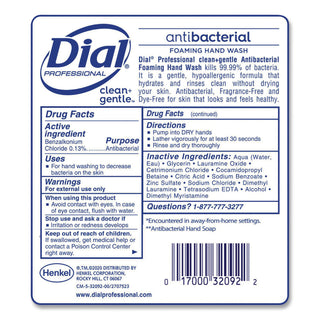Clean+Gentle Antibacterial Foaming Hand Wash Refill for Dial 1700 Dispenser, Fragrance Free, 1.7 L, 3/Carton