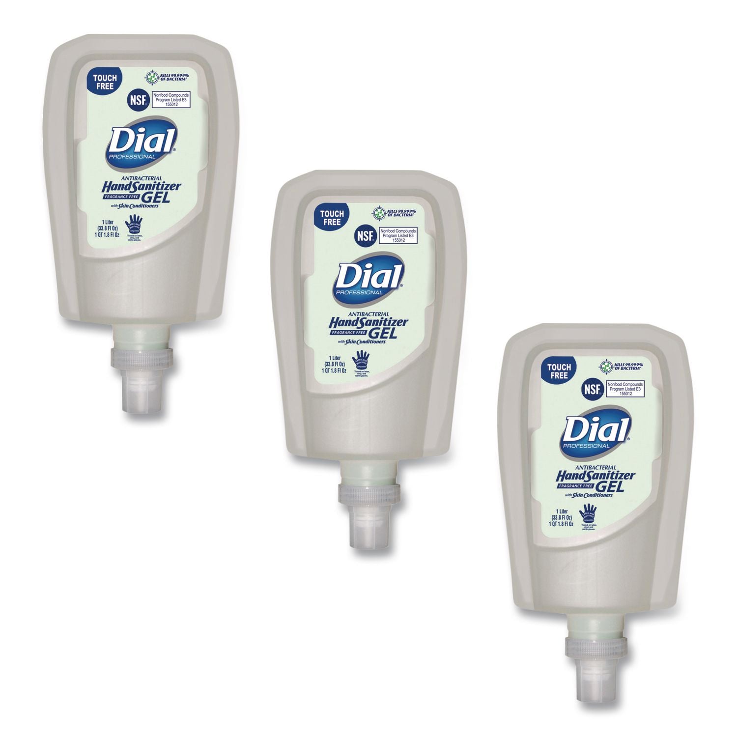 Antibacterial Gel Hand Sanitizer Refill for FIT Touch Free Dispenser, 1.2 L Bottle, Fragrance-Free, 3/Carton