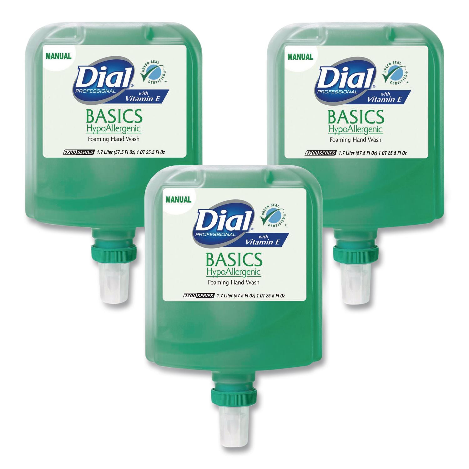 Basics Hypoallergenic Foaming Hand Wash Refill for Dial 1700 Dispenser, Honeysuckle, with Vitamin E, 1.7 L, 3/Carton