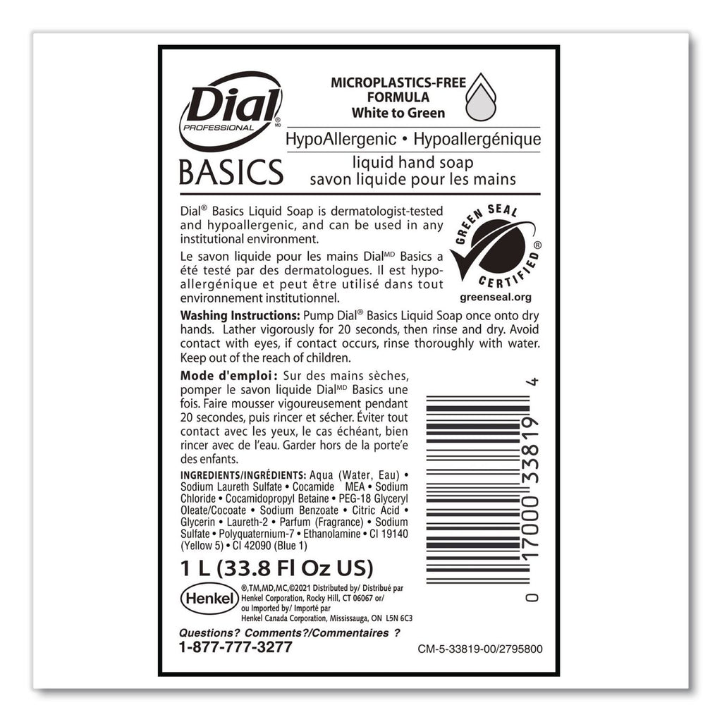 Basics MP Free Liquid Hand Soap, Unscented, 1 L Refill Bottle, 8/Carton