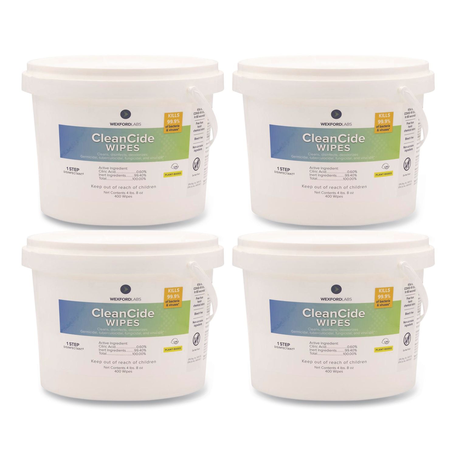 CleanCide Disinfecting Wipes, 1-Ply, 8 x 5.5, Fresh Scent, White, 400/Tub, 4 Tubs/Carton