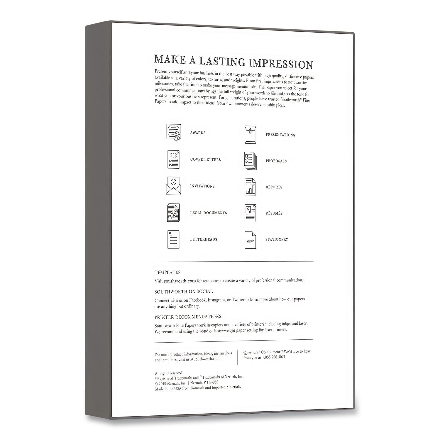 Parchment Specialty Paper, 65 lb Cover Weight, 8.5 x 11, Ivory, 100/Box