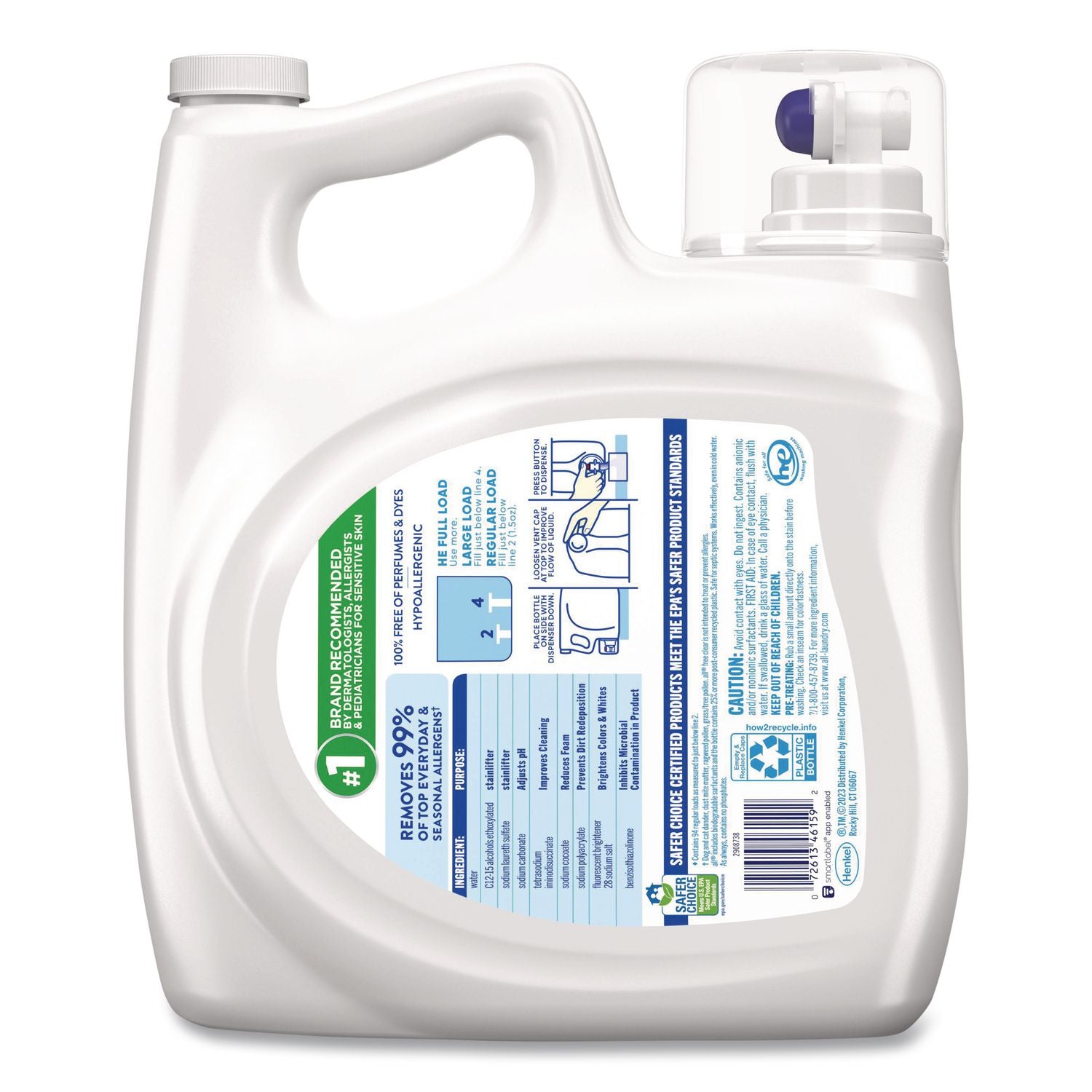 Ultra Free Clear Liquid Detergent, Unscented, 141 oz Bottle, 4/Carton