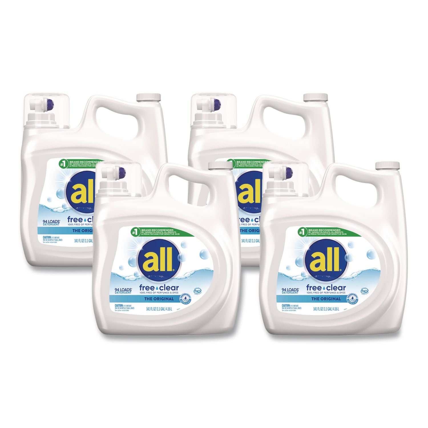Ultra Free Clear Liquid Detergent, Unscented, 141 oz Bottle, 4/Carton
