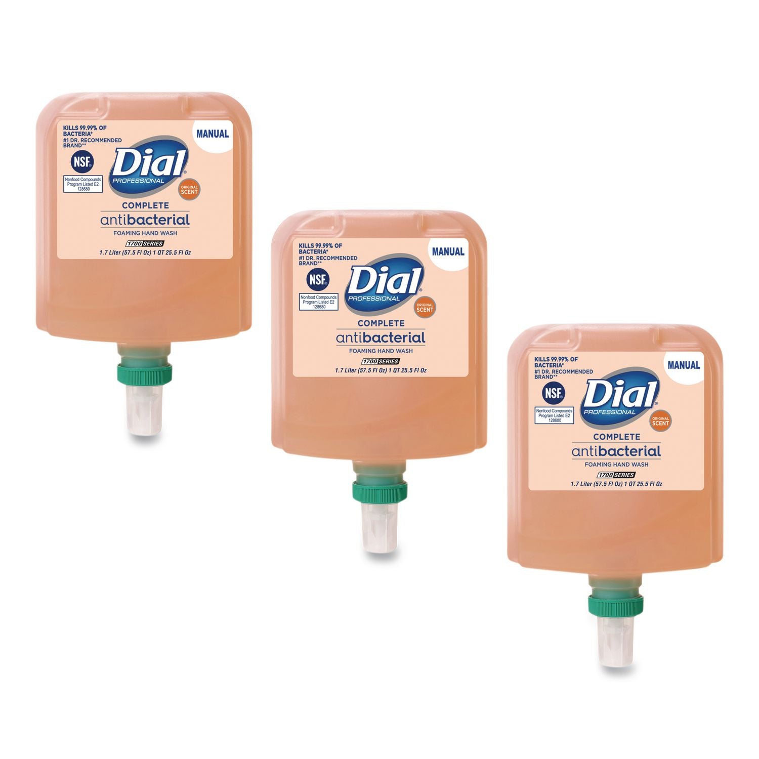 Antibacterial Foaming Hand Wash Refill for Dial 1700 V Dispenser, Original, 1.7 L, 3/Carton