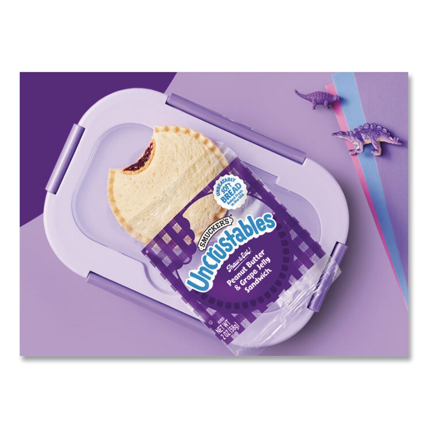 UNCRUSTABLES Soft Bread Sandwiches, Grape/Strawberry, 2 oz, 10 Sandwiches/Pack, 2 PK/Box, Ships in 1-3 Business Days