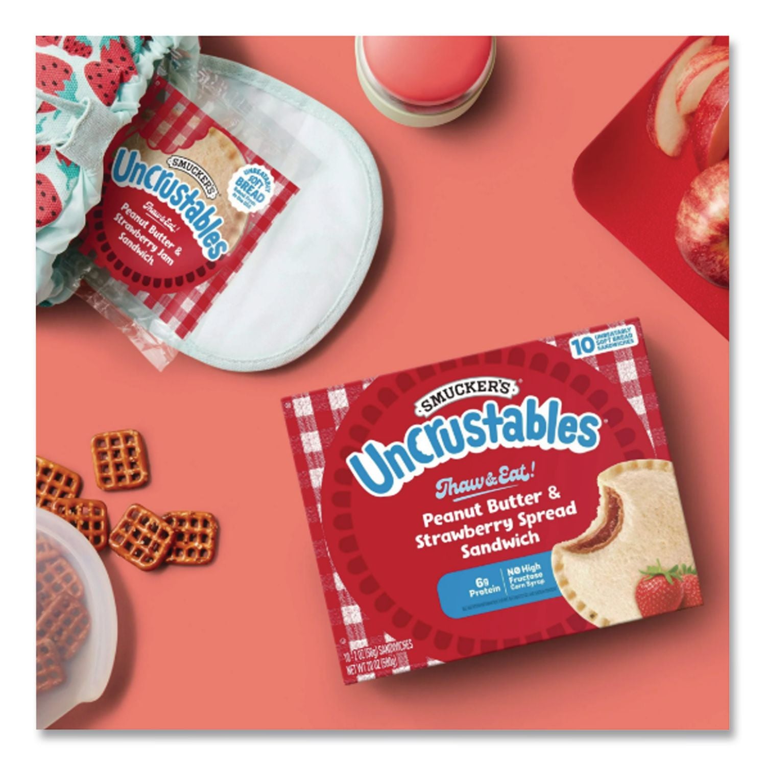 UNCRUSTABLES Soft Bread Sandwiches, Strawberry Jam, 2 oz, 10/Box, 2 Boxes/Carton, Ships in 1-3 Business Days