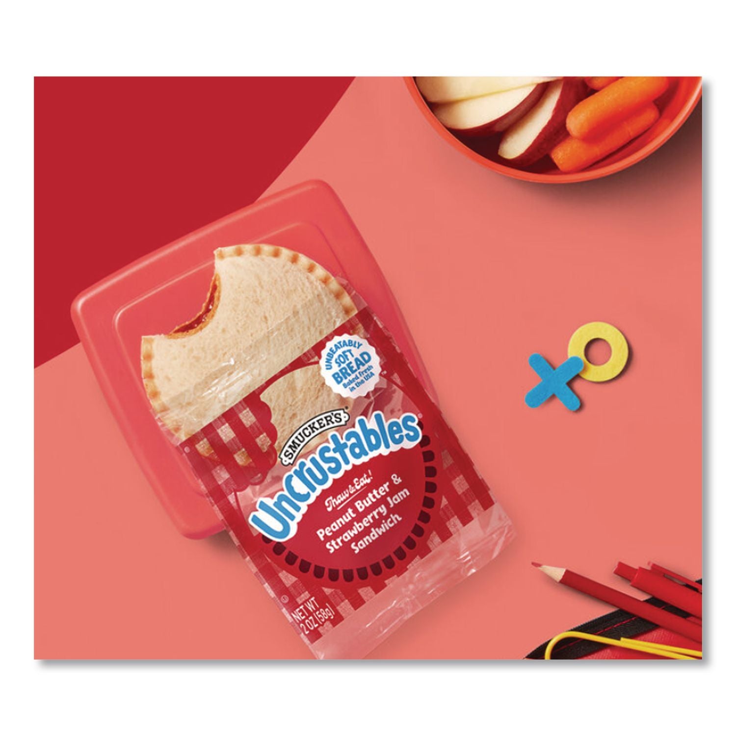 UNCRUSTABLES Soft Bread Sandwiches, Strawberry Jam, 2 oz, 10/Box, 2 Boxes/Carton, Ships in 1-3 Business Days