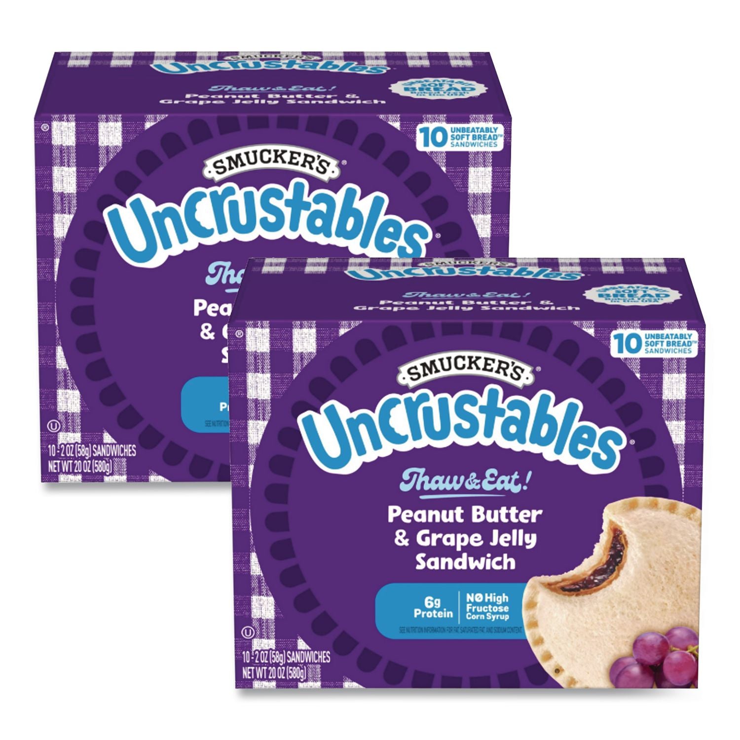 UNCRUSTABLES Soft Bread Sandwiches, Grape Jelly, 2 oz, 10/Box, 2 Boxes/Carton, Ships in 1-3 Business Days