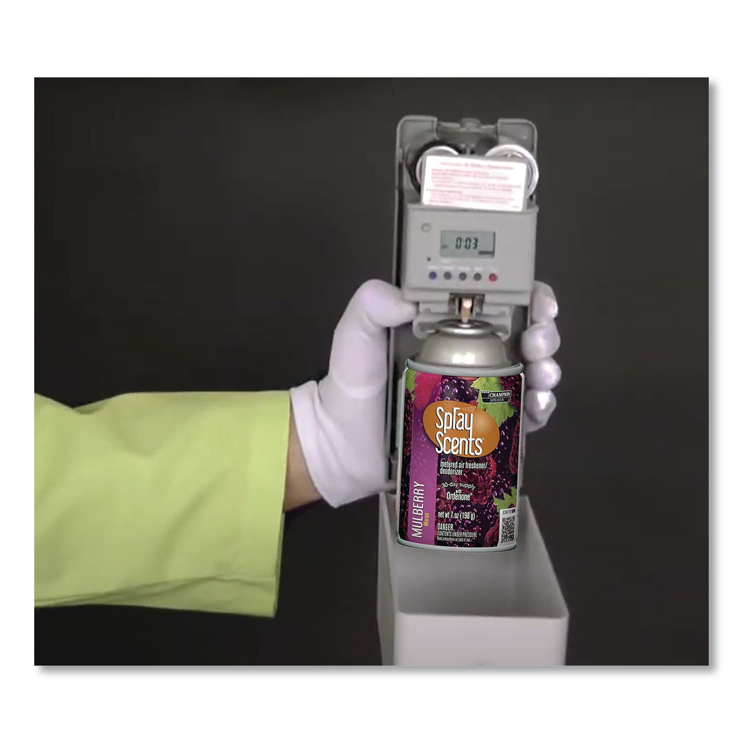 Champion Sprayon SPRAYScents Metered Air Freshener Refill, Mulberry, 7 oz Aerosol Spray, 12/Carton