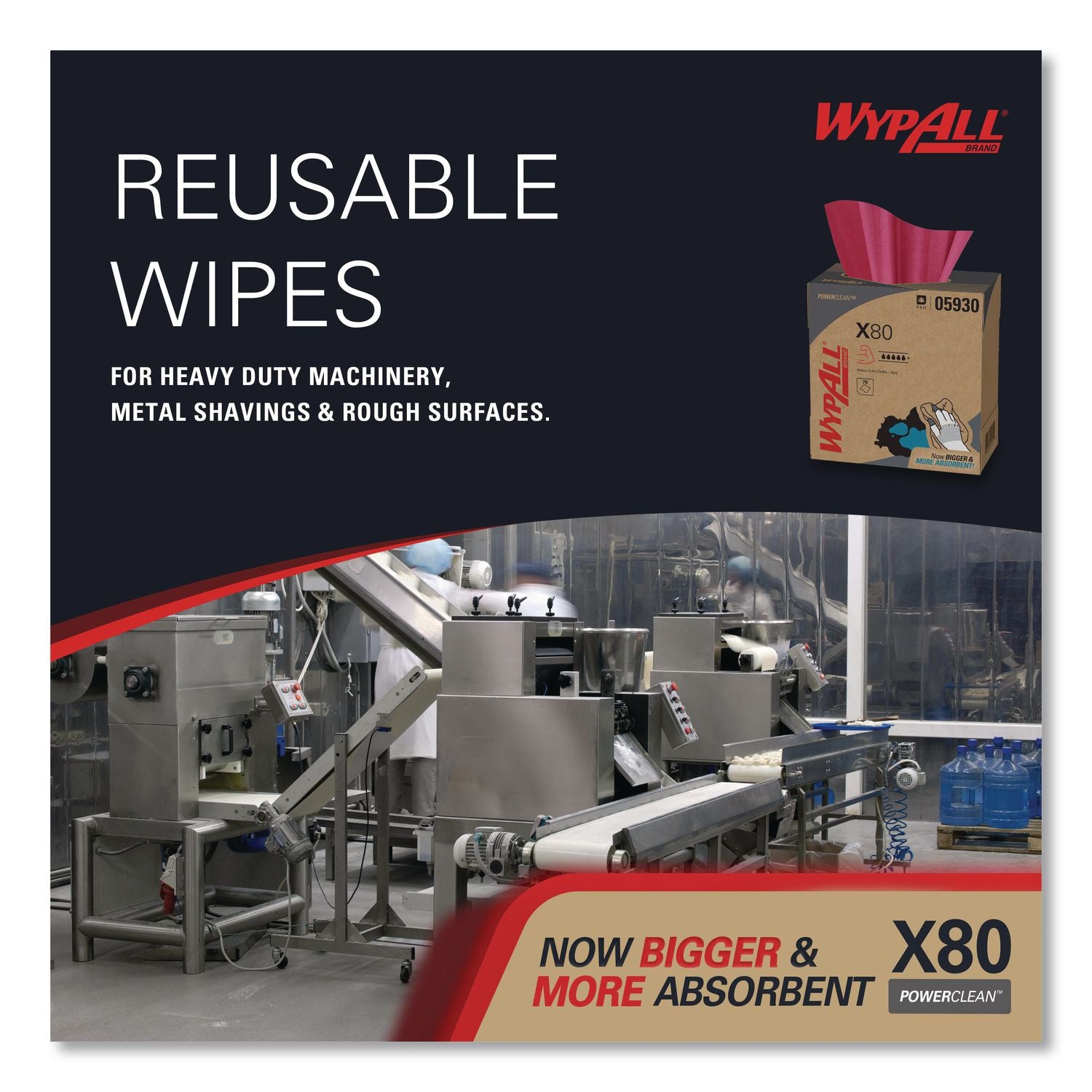 X80 Cloths, HYDROKNIT, POP-UP Box, 8.34 x 16.8, Red, 80/Box, 5 Box/Carton