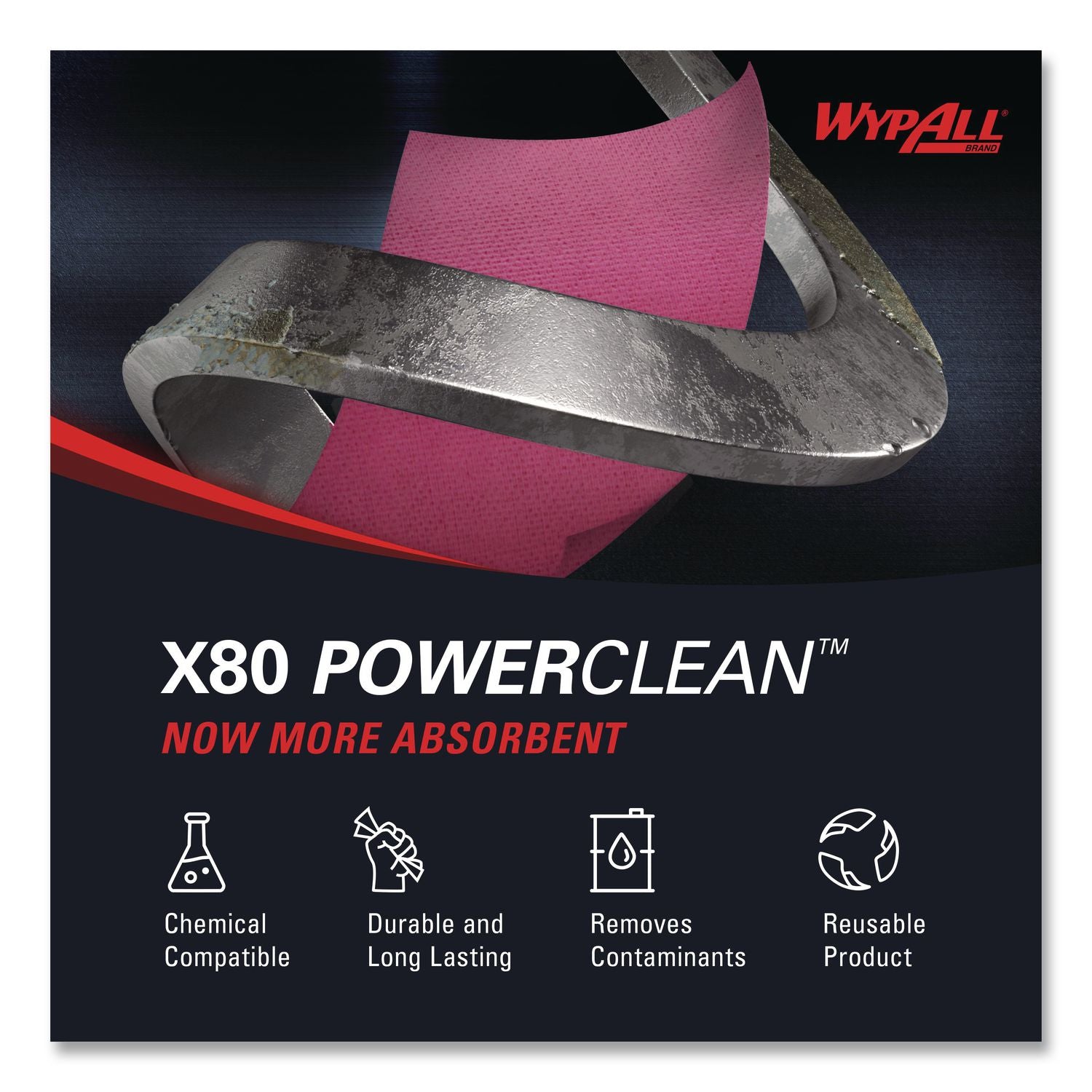 X80 Cloths, HYDROKNIT, POP-UP Box, 8.34 x 16.8, Red, 80/Box, 5 Box/Carton