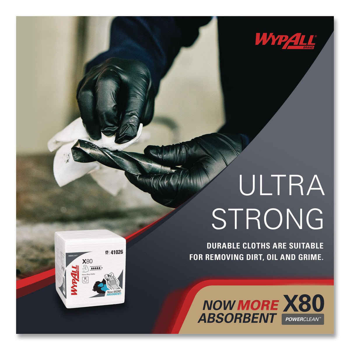 Power Clean X80 Heavy Duty Cloths, 1/4 Fold, 12.5 x 12, White, 50/Box, 4 Boxes/Carton