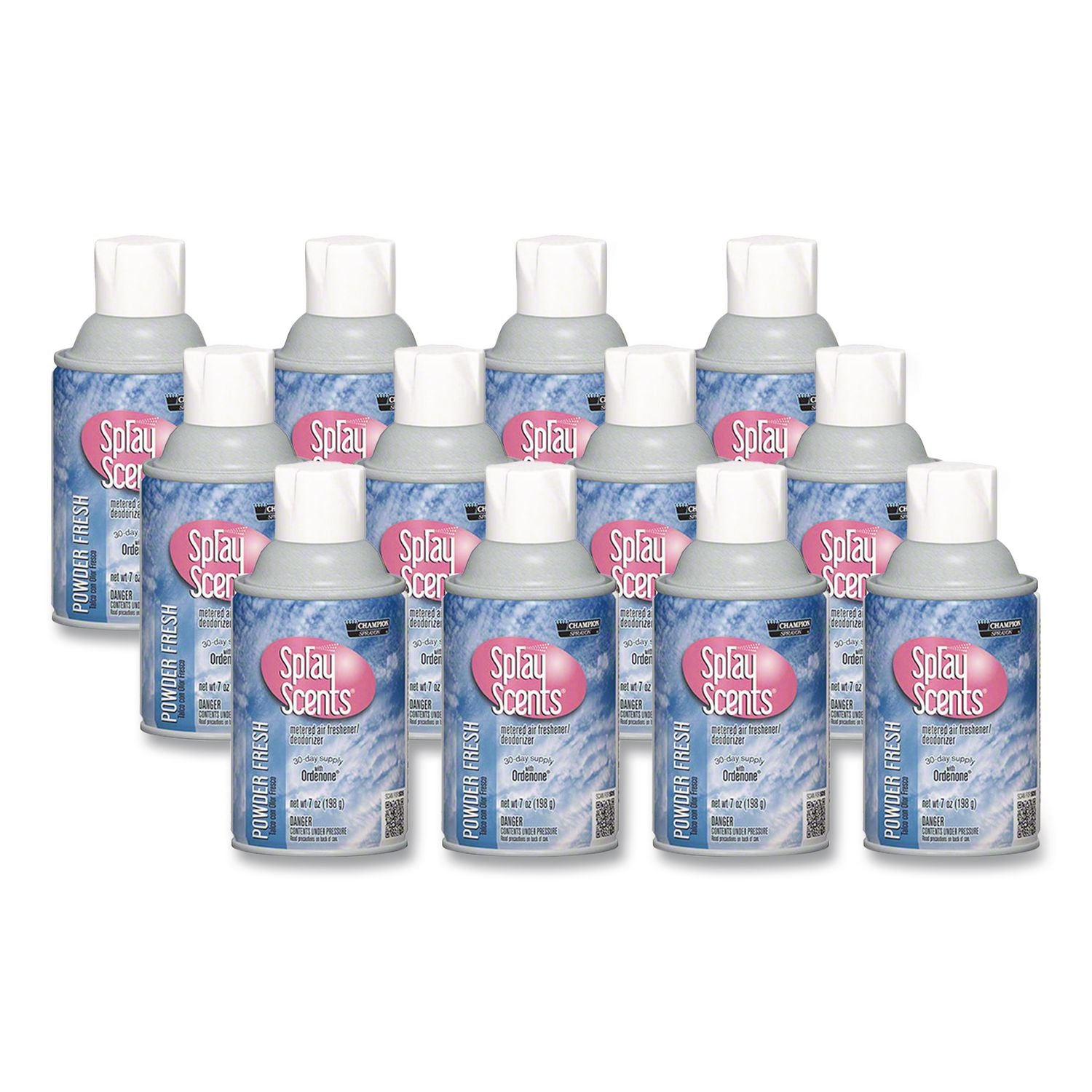 Champion Sprayon SPRAYScents Metered Air Freshener Refill, Powder Fresh, 7 oz Aerosol Spray, 12/Carton