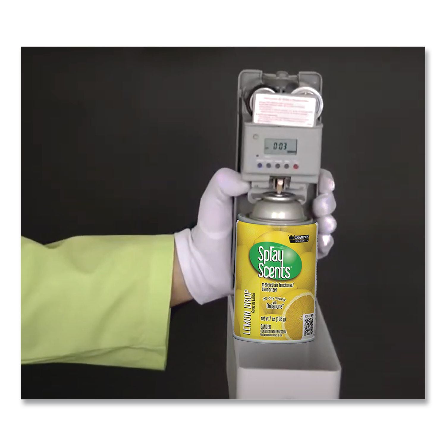 Champion Sprayon SPRAYScents Metered Air Freshener Refill, Lemon, 7 oz Aerosol, Spray 12/Carton