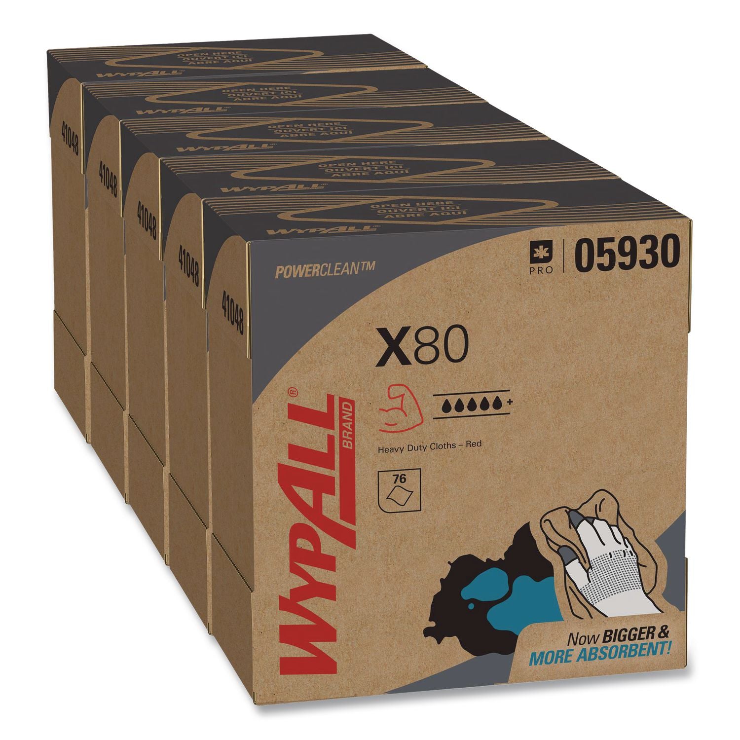 X80 Cloths, HYDROKNIT, POP-UP Box, 8.34 x 16.8, Red, 80/Box, 5 Box/Carton