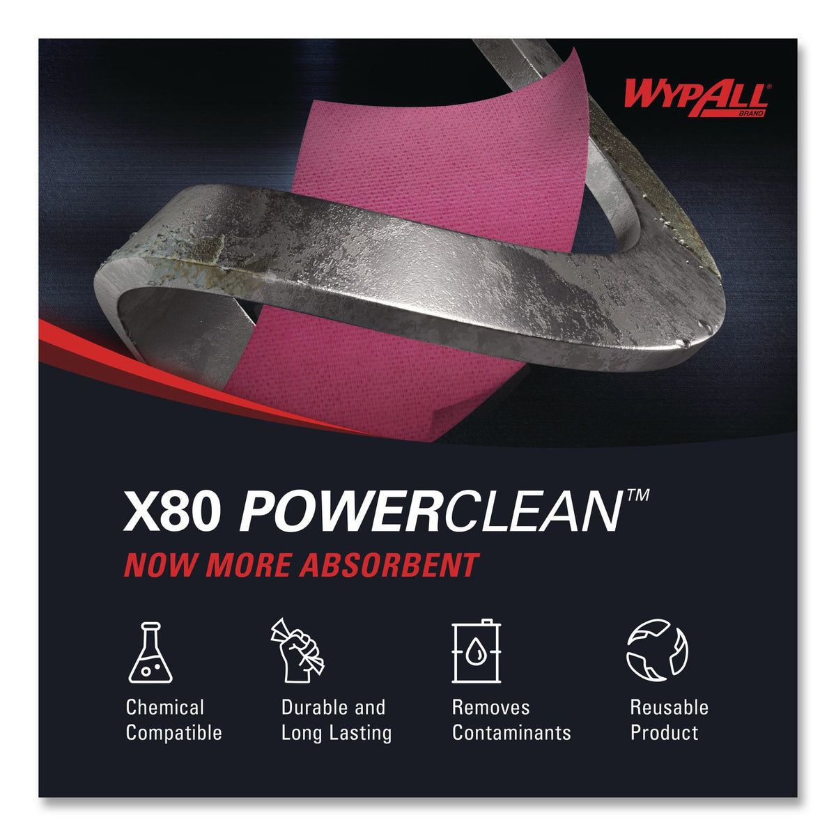 Power Clean X80 Heavy Duty Cloths,, 12.5 x 12, Red, 50/Box, 4 Boxes/Carton