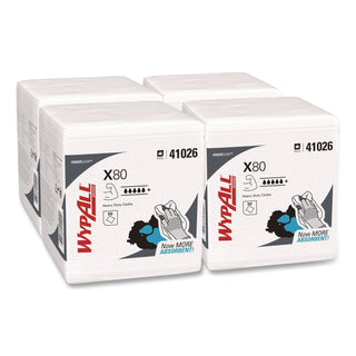 Power Clean X80 Heavy Duty Cloths, 1/4 Fold, 12.5 x 12, White, 50/Box, 4 Boxes/Carton