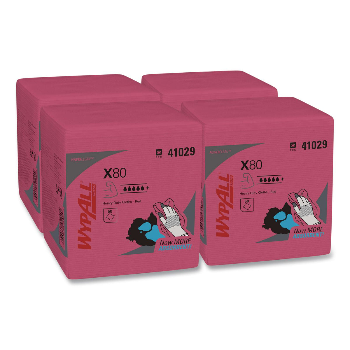 Power Clean X80 Heavy Duty Cloths,, 12.5 x 12, Red, 50/Box, 4 Boxes/Carton