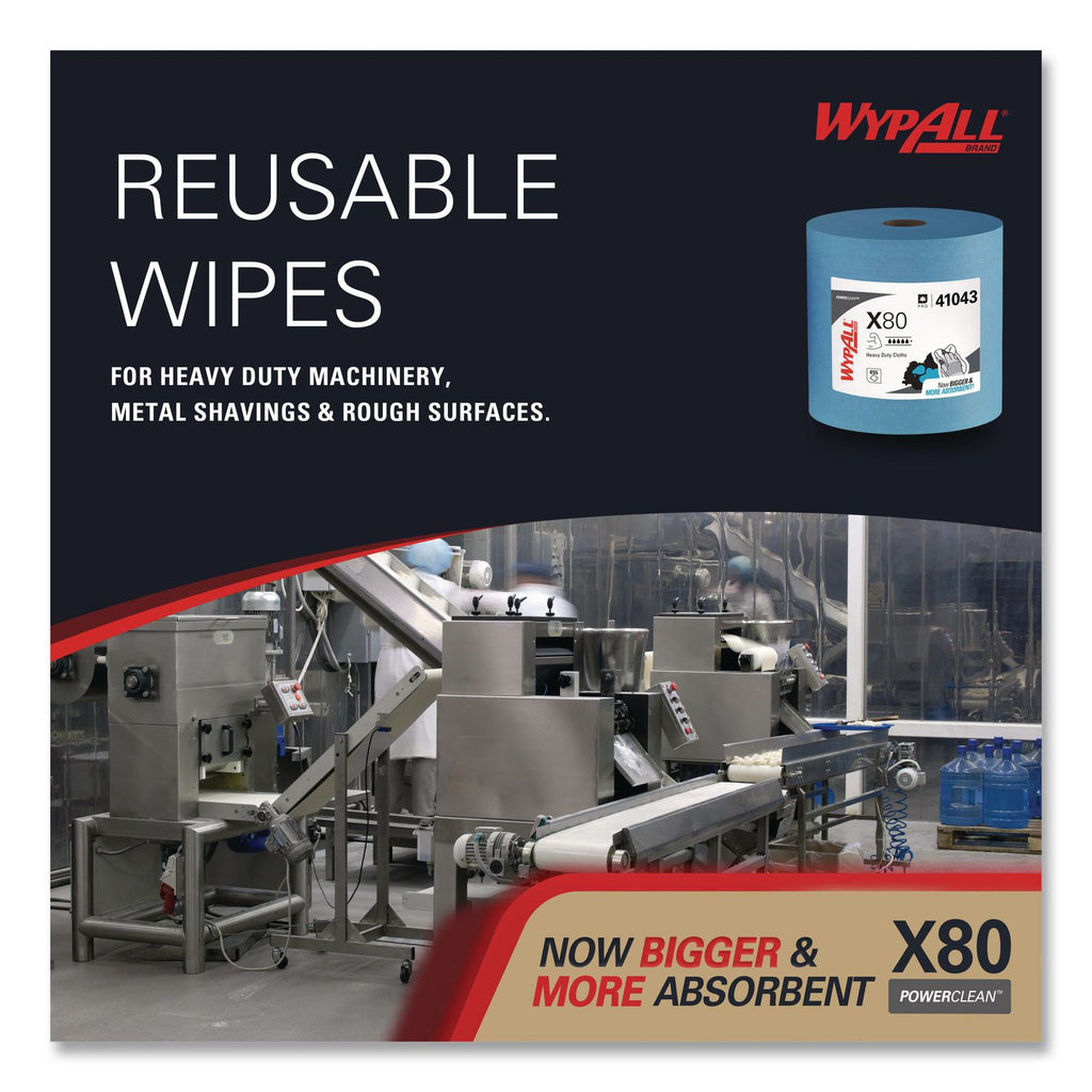 Power Clean X80 Heavy Duty Cloths, Jumbo Roll, 12.4 x 12.2, Blue, 475/Roll