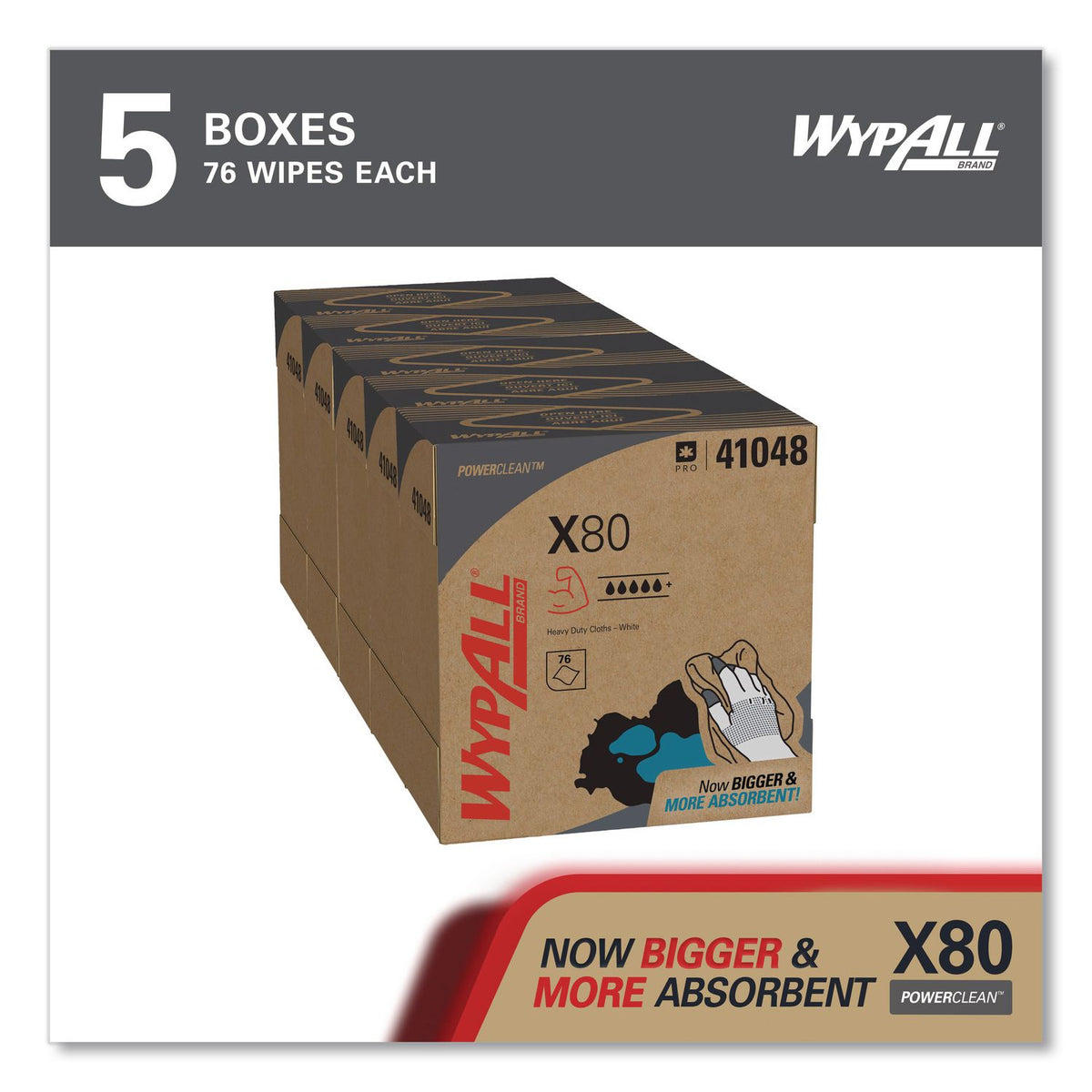 X80 Cloths, HYDROKNIT, POP-UP Box, 8.34 x 16.8, White, 80/Box, 5 Boxes/Carton