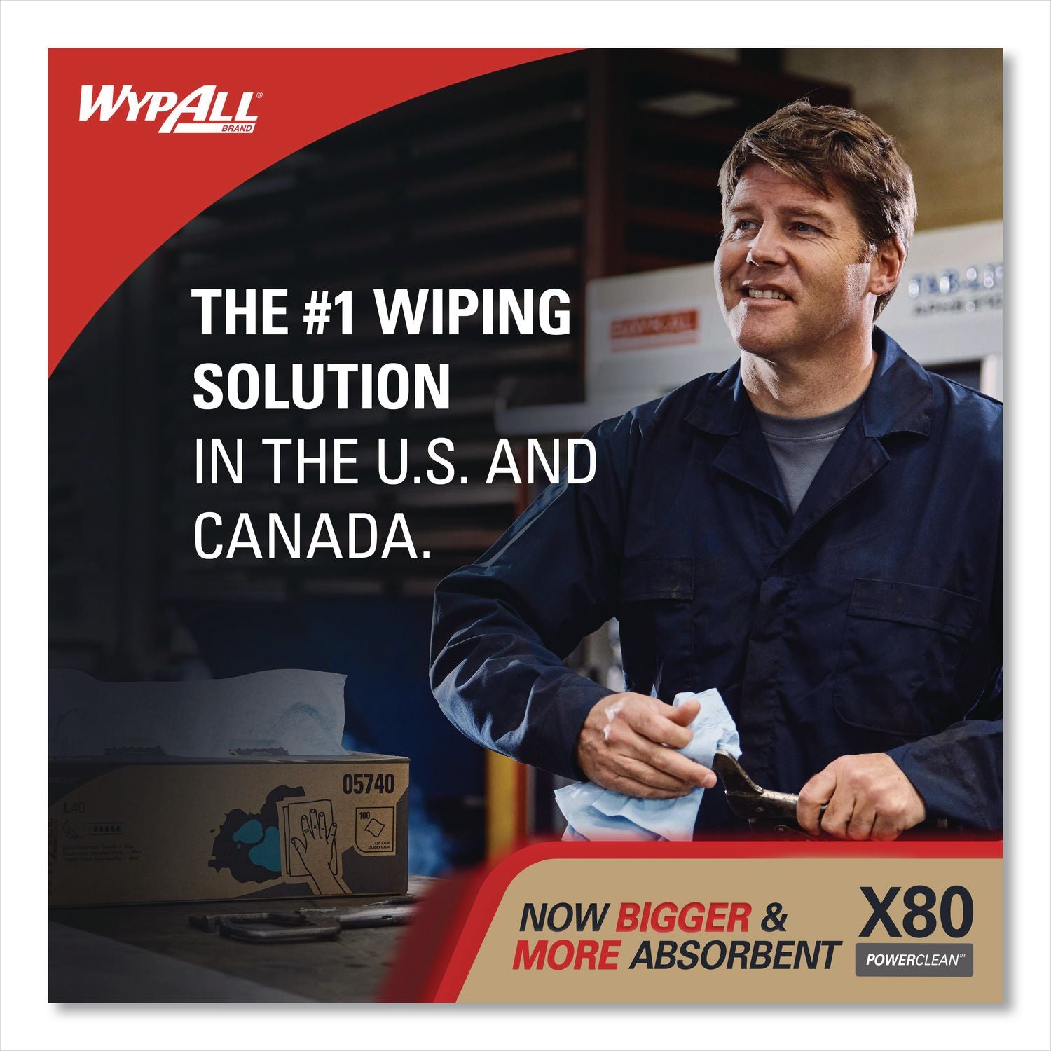 Power Clean X80 Heavy Duty Cloths, Jumbo Roll, 12.4 x 12.2, Red, 475 Wipers/Roll