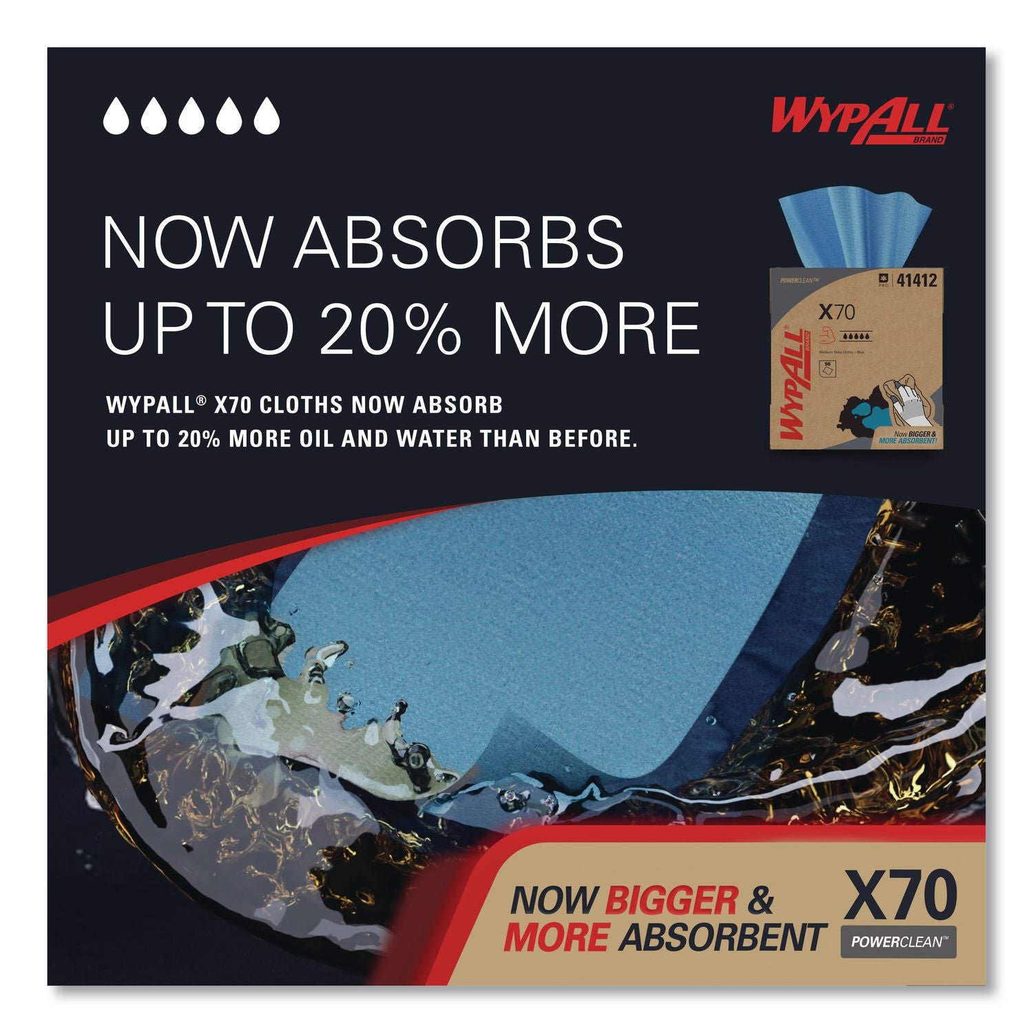 X70 Cloths, POP-UP Box, 9.13 x 16.8, Blue, 100/Box, 10 Boxes/Carton