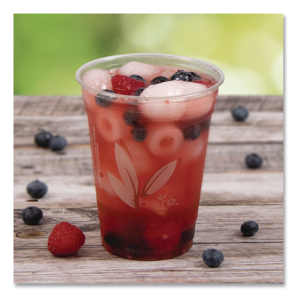Bare Eco-Forward RPET Cold Cups, 16 oz to 18 oz, Leaf Design, Clear, 50/Pack