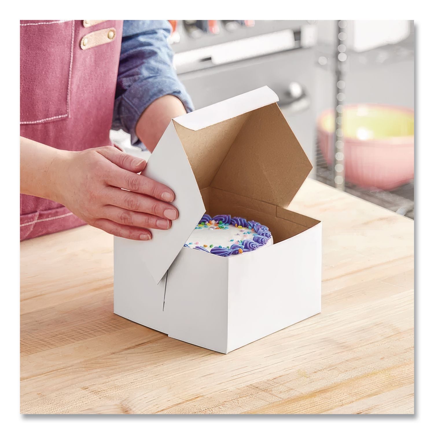 White One-Piece Non-Window Bakery Boxes, 6 x 6 x 4, White, Paper, 250/Bundle