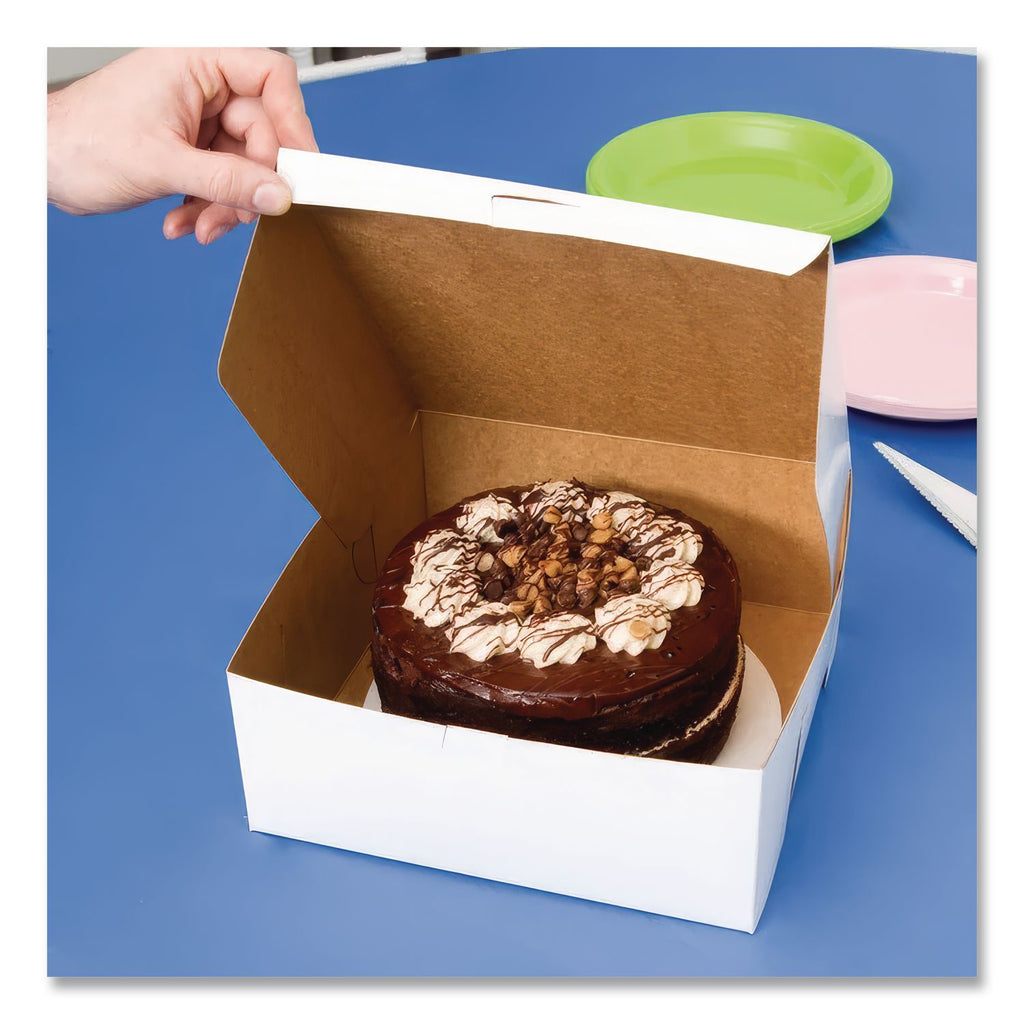 White One-Piece Non-Window Bakery Boxes, 10 x 10 x 2.5, White, Paper, 250/Carton