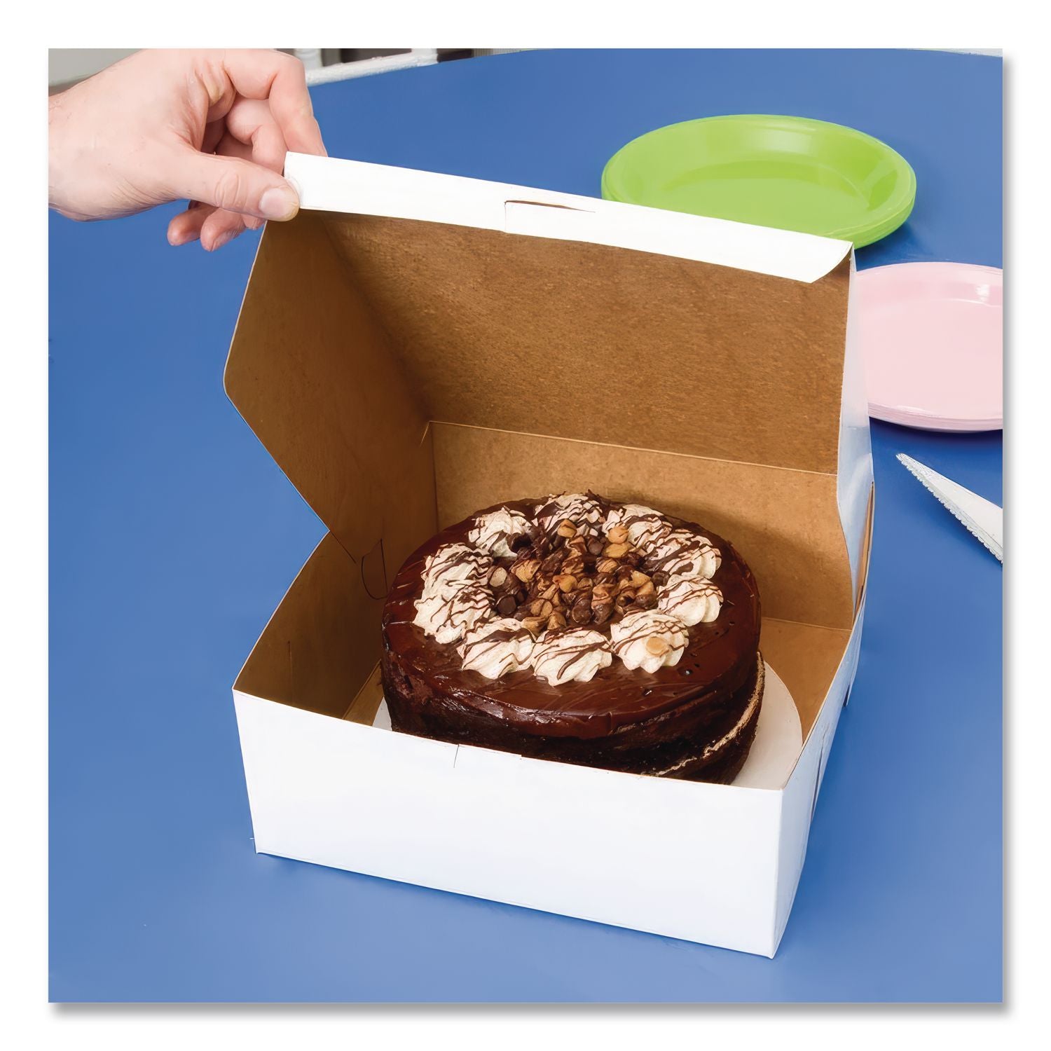 White One-Piece Non-Window Bakery Boxes, 10 x 10 x 2.5, White, Paper, 250/Carton