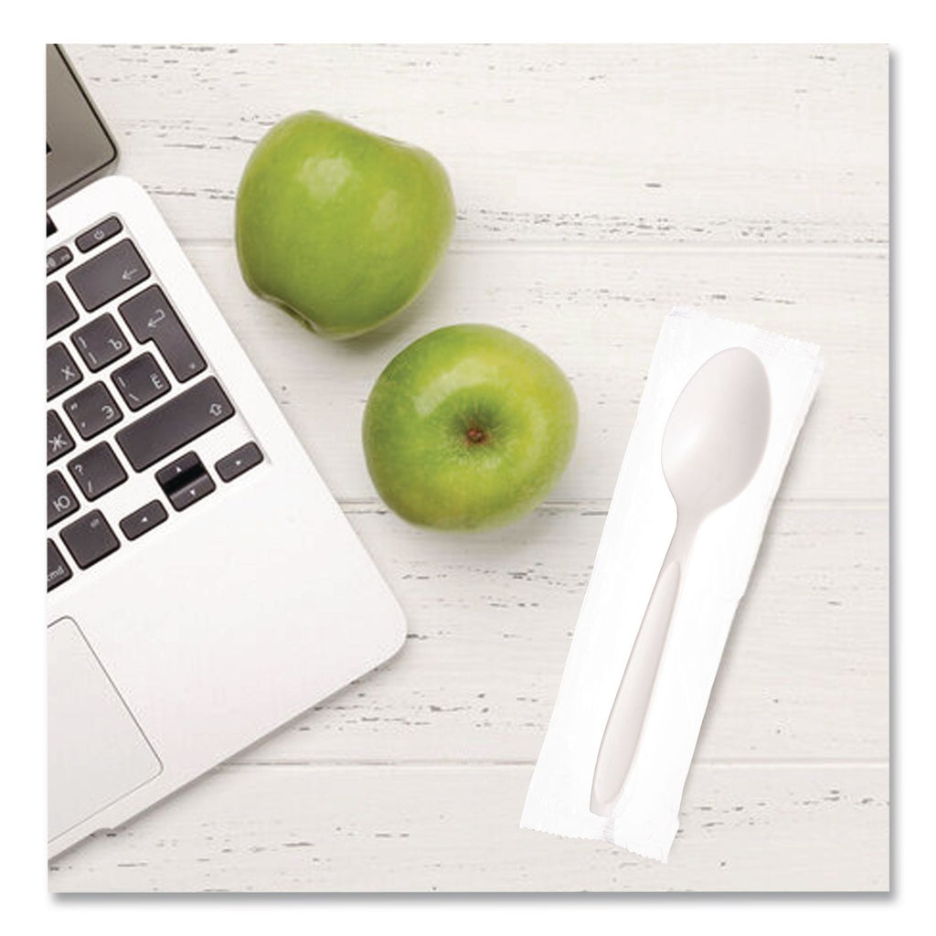 Reliance Mediumweight Cutlery, Teaspoon, Individually Wrapped, White, 1,000/Carton