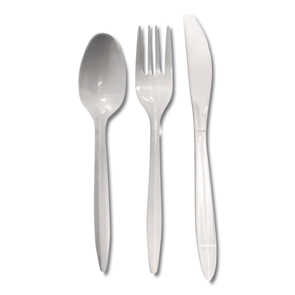 Reliance Mediumweight Cutlery Kit, Knife/Fork/Spoon, White, 500 Kits/Carton