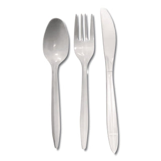 Reliance Mediumweight Cutlery Kit, Knife/Fork/Spoon, White, 500 Kits/Carton