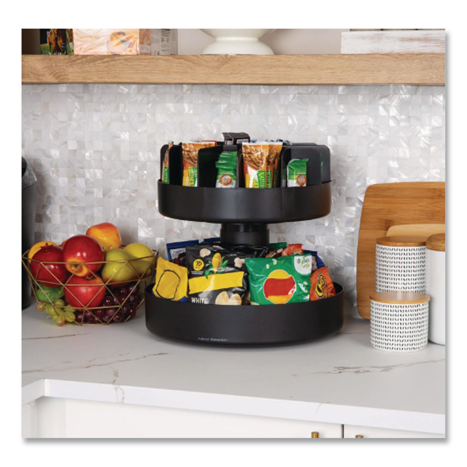 Supreme Lazy Suzan Condiment/Snack Organizer, 2 Compartments, 22.05 x 2.05 x 16.14, Black