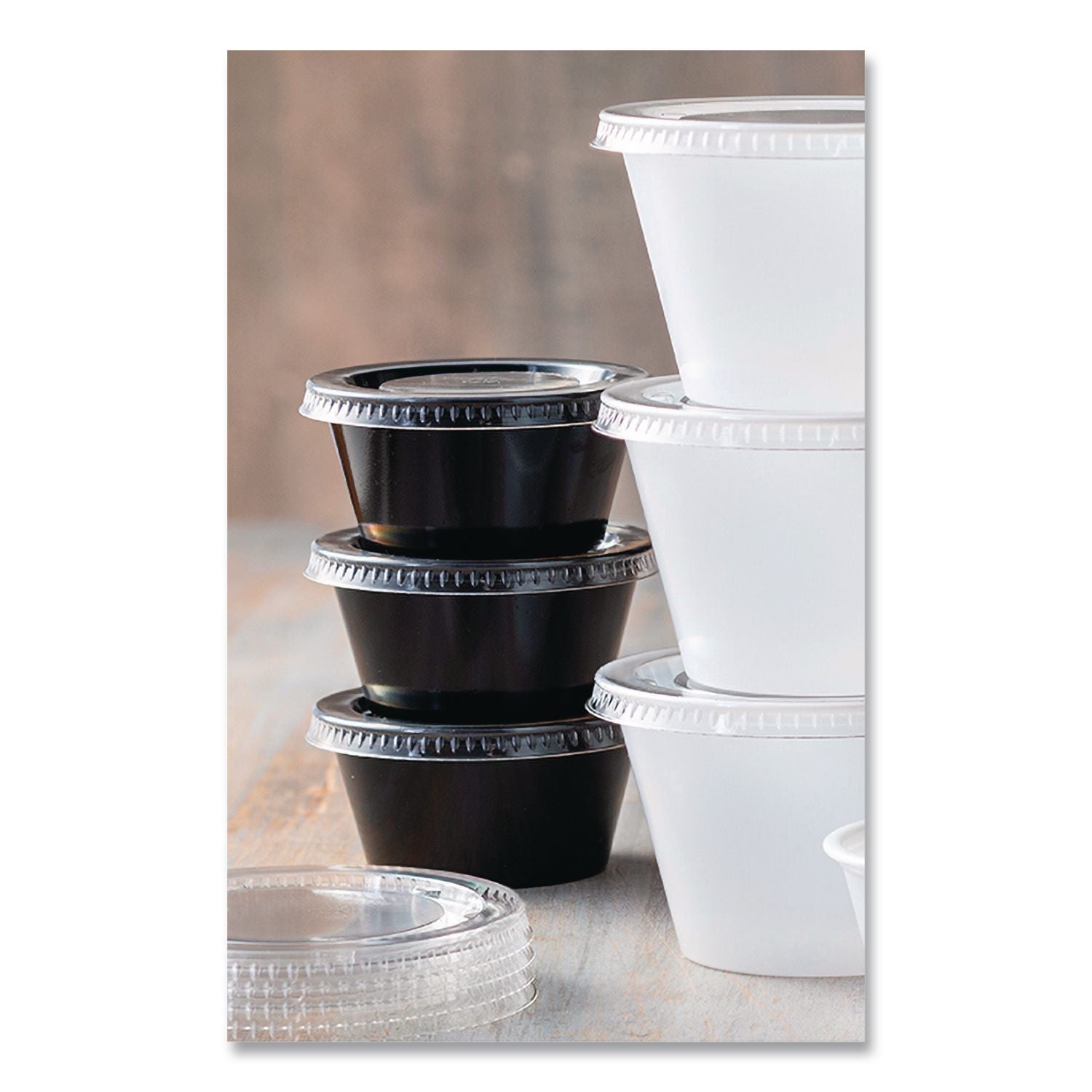 Portion Cups, 2 oz, Black, 250/Sleeve, 10 Sleeves/Carton